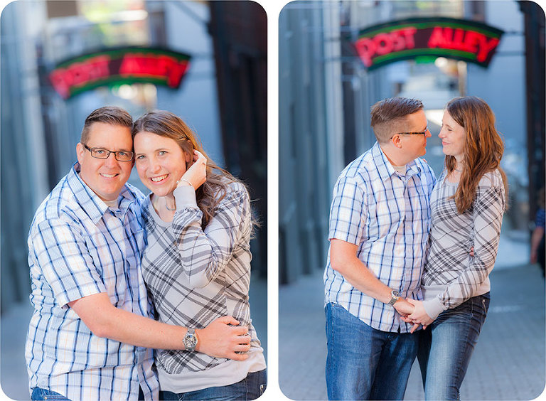 Wedding Engagement Pictures Taken at Pike Place Market in Post Alley