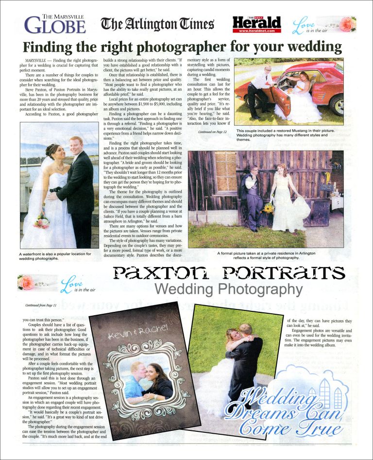 Paxton-Portraits Wedding Photography Newspaper Insert